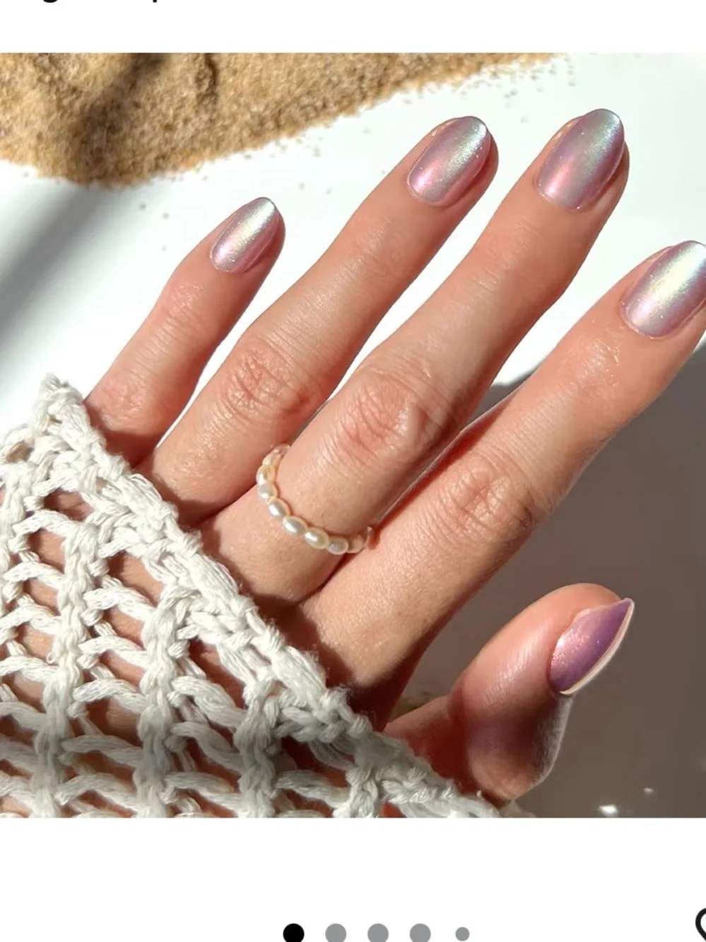 Iridescent Pearl Pink Cat Eye Press-On Nails - Glamnetic Oyster Short Oval Nails